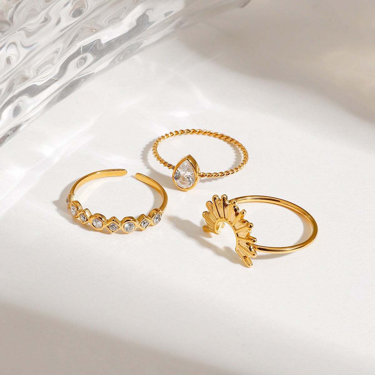 Stackable stainless steel rings with diamonds