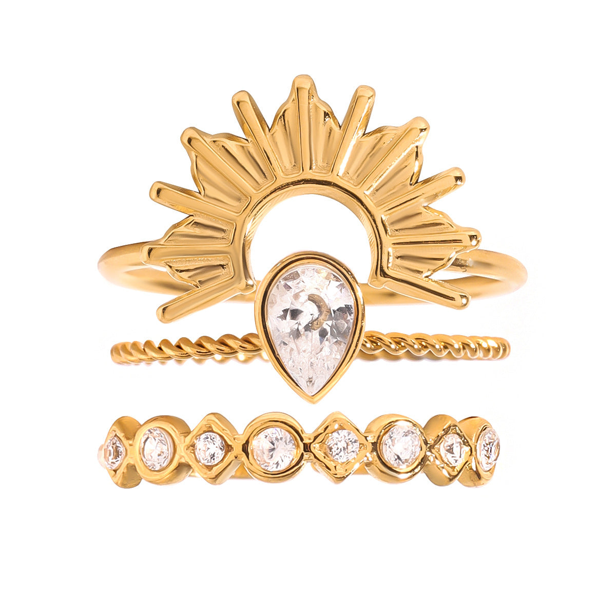 Stackable stainless steel rings with diamonds