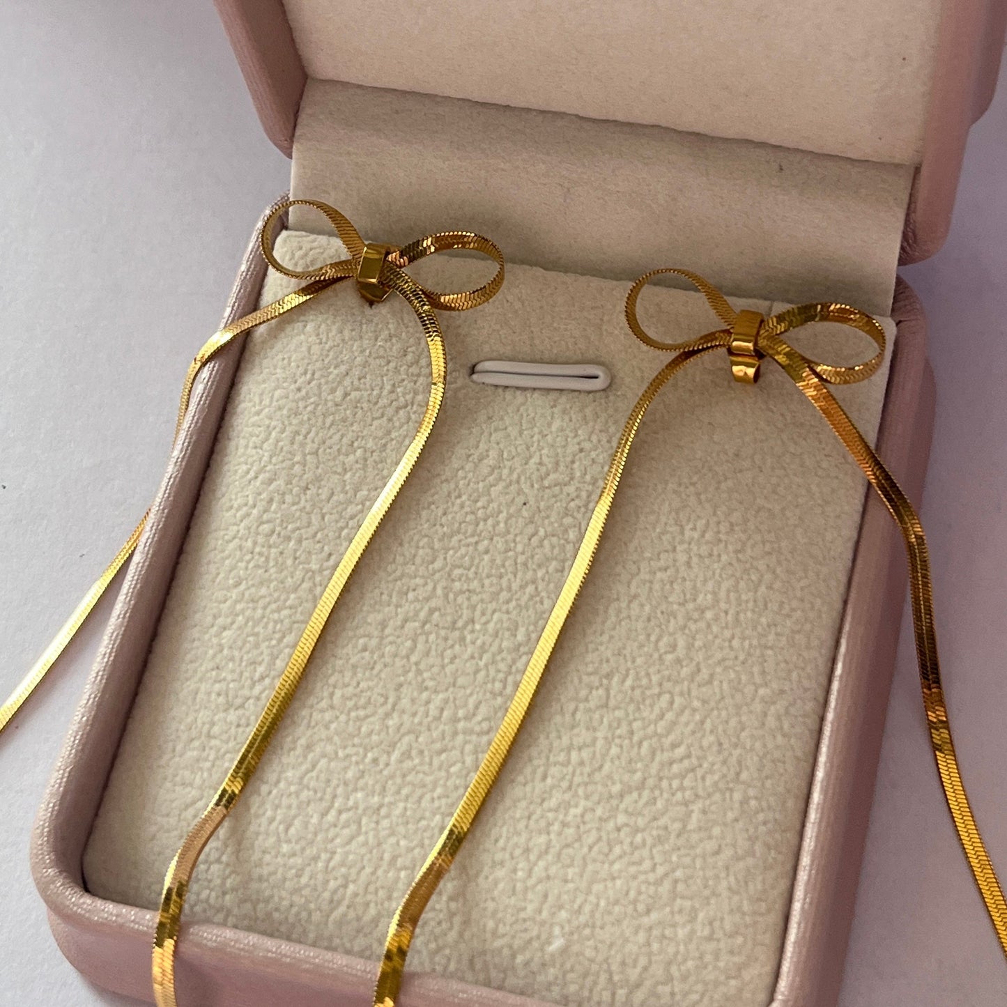 Titanium Steel 18K Gold Bow Short Necklace, Bracelet and Earrings