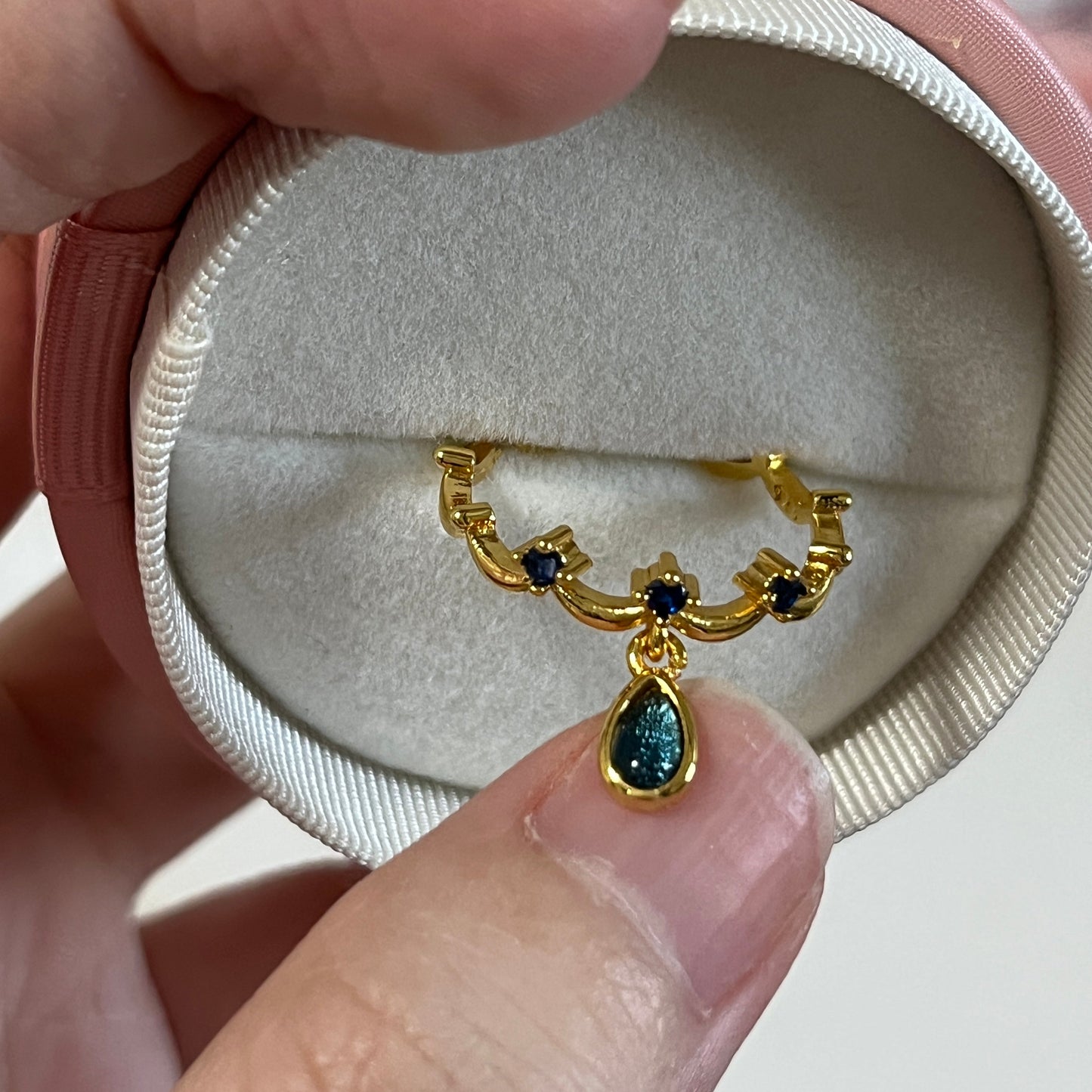 S925 sterling silver golden lace blue teardrop pendant necklace bracelet ring set
