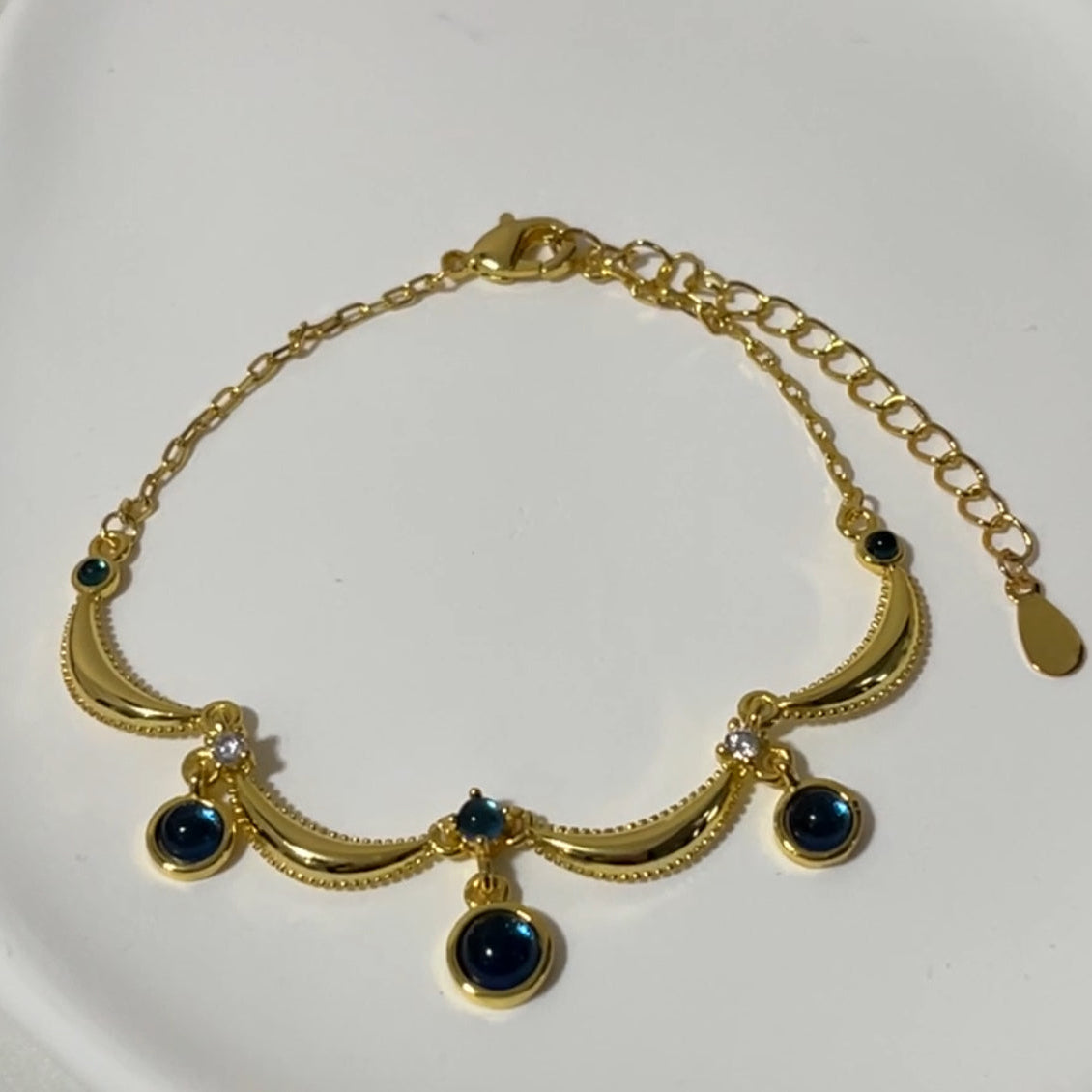 S925 sterling silver golden lace blue teardrop pendant necklace bracelet ring set