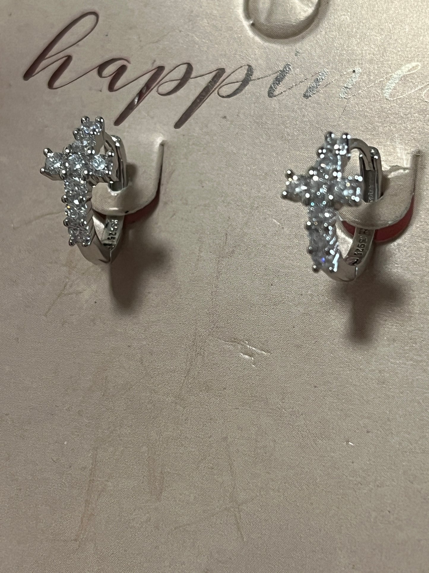 S925 Sterling Silver Cross Earrings with Cubic Zirconia Inlay