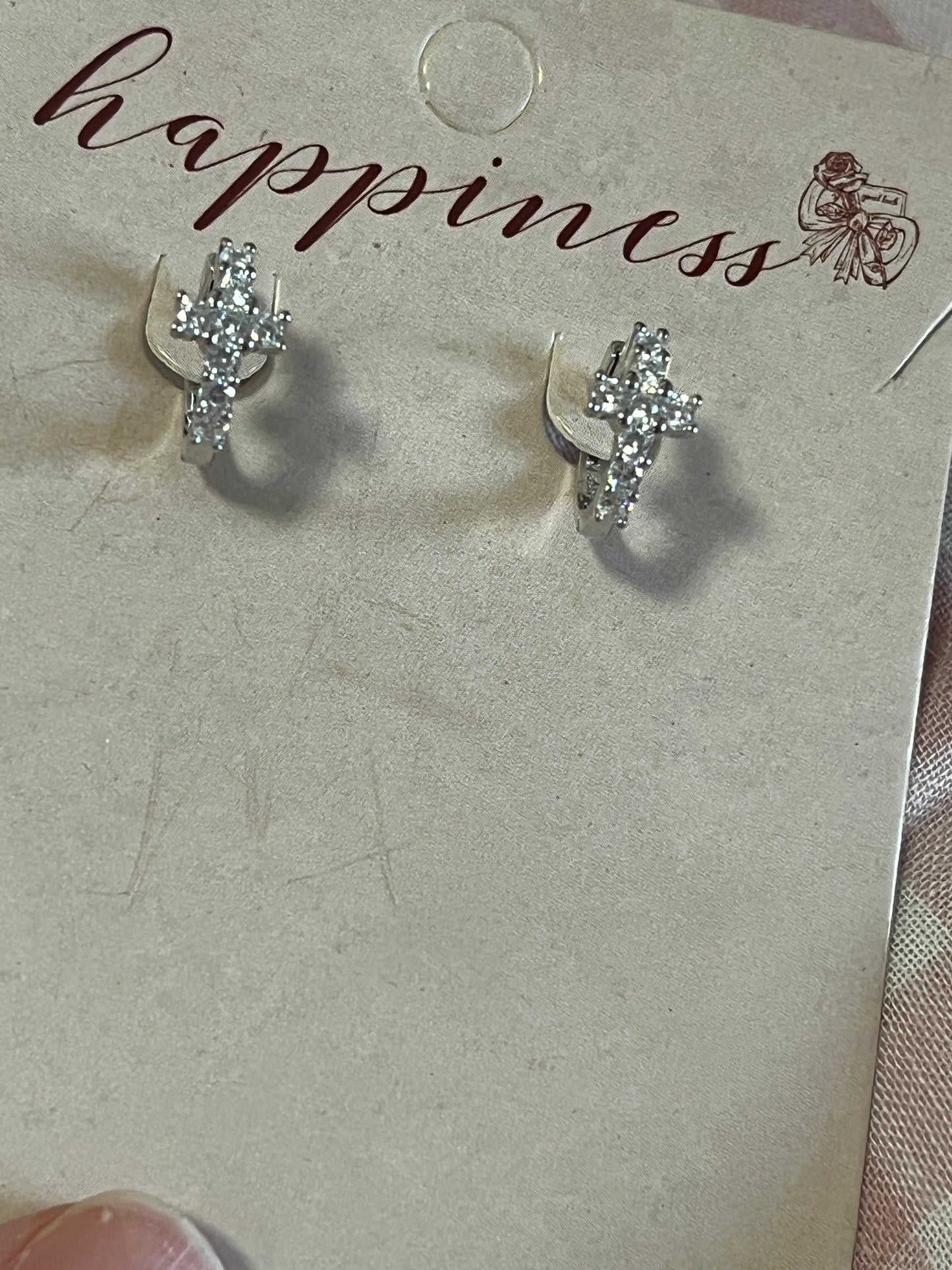 S925 Sterling Silver Cross Earrings with Cubic Zirconia Inlay