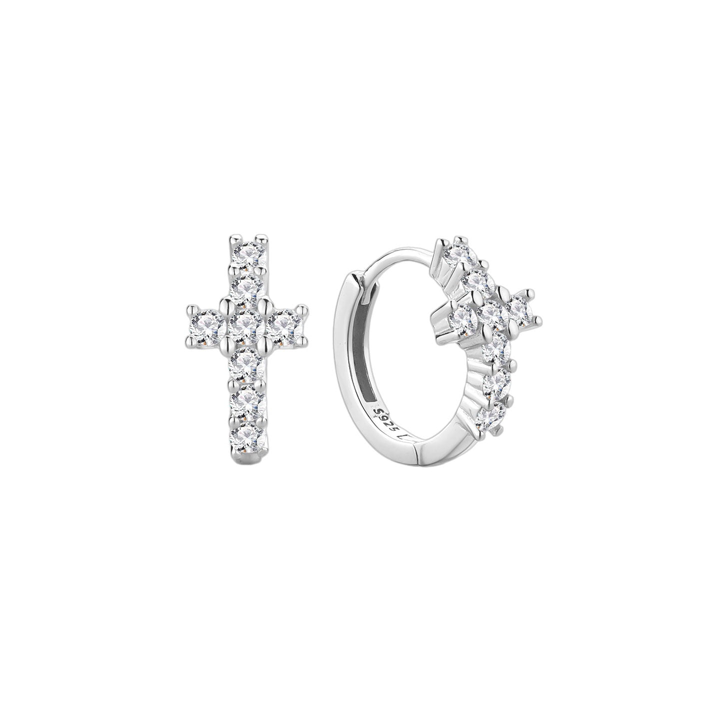 S925 Sterling Silver Cross Earrings with Cubic Zirconia Inlay