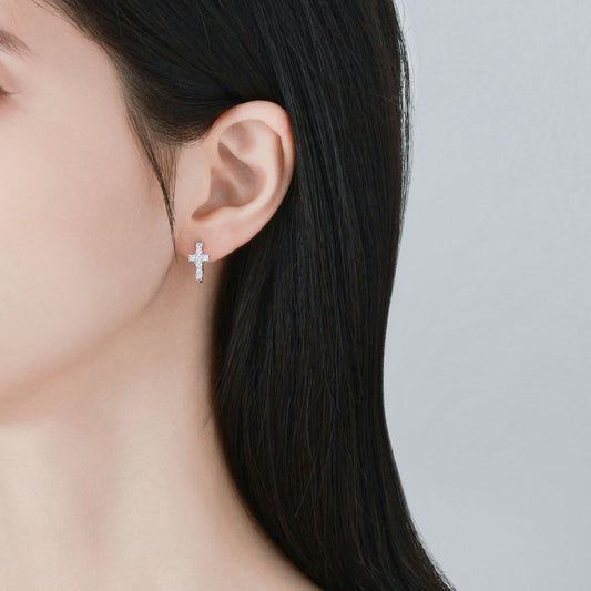 S925 Sterling Silver Cross Earrings with Cubic Zirconia Inlay