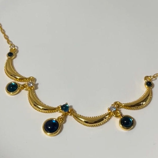 S925 sterling silver golden lace blue teardrop pendant necklace bracelet ring set