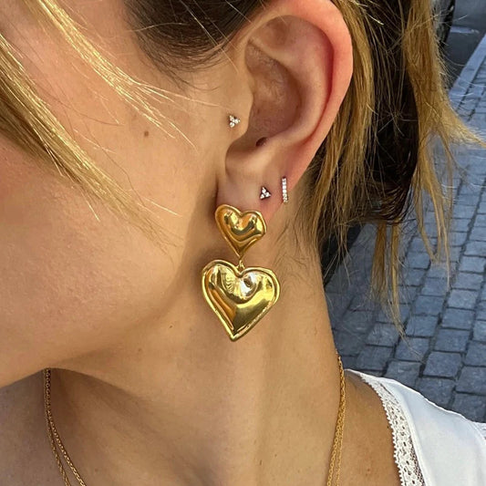 Metallic Love Heart Earrings Studs