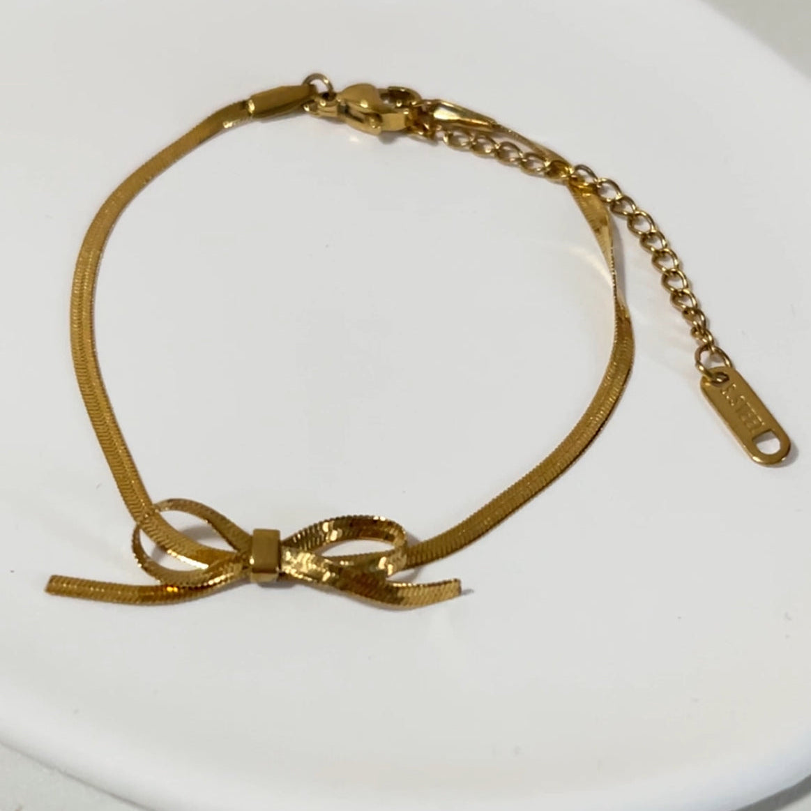 Titanium Steel 18K Gold Bow Short Necklace, Bracelet and Earrings