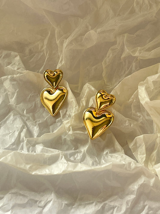 Metallic Love Heart Earrings Studs