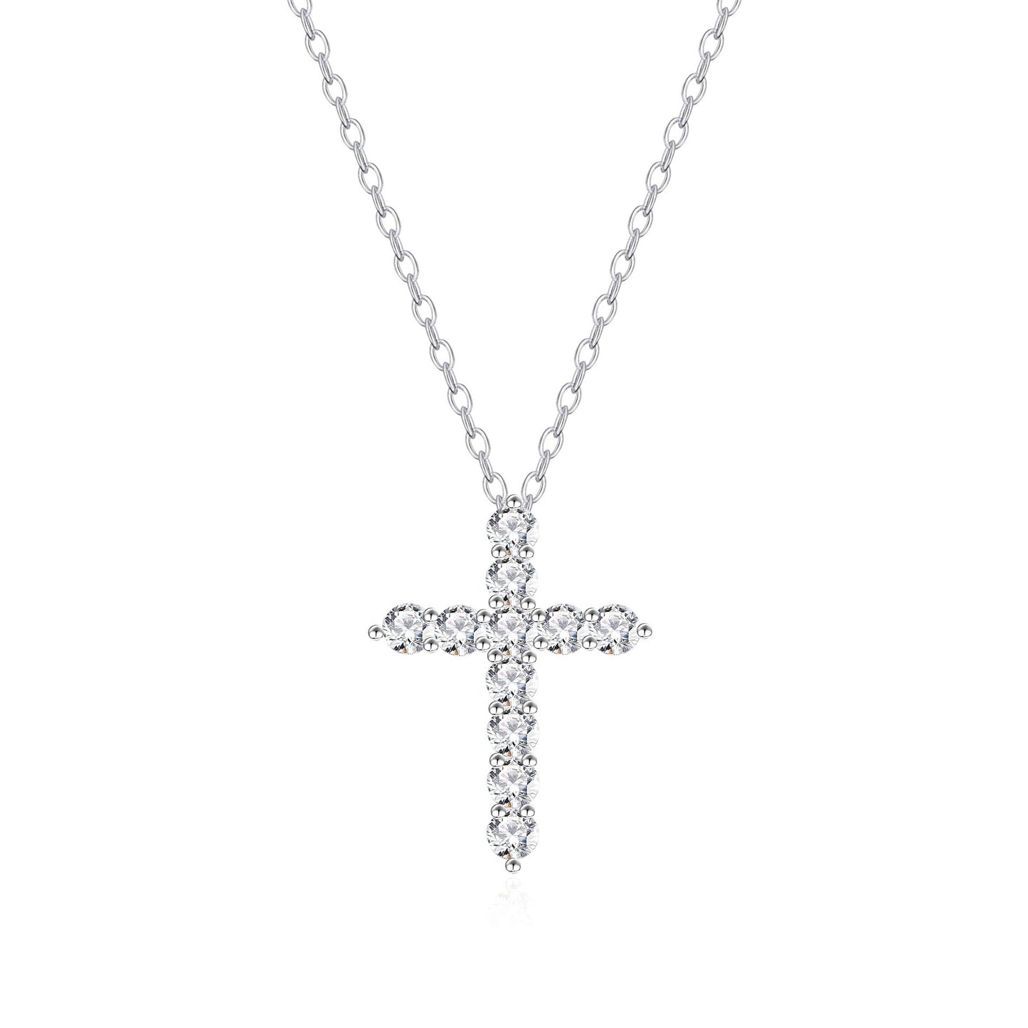 S925 Sterling Silver Cross Necklace with Cubic Zirconia Inlay