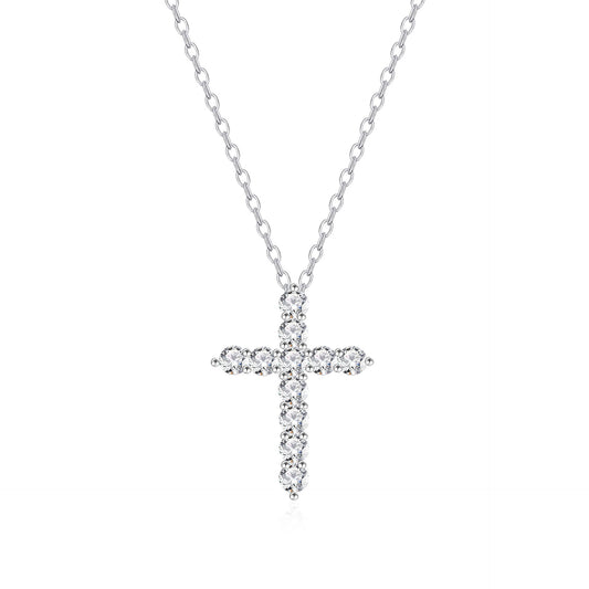 S925 Sterling Silver Cross Necklace with Cubic Zirconia Inlay