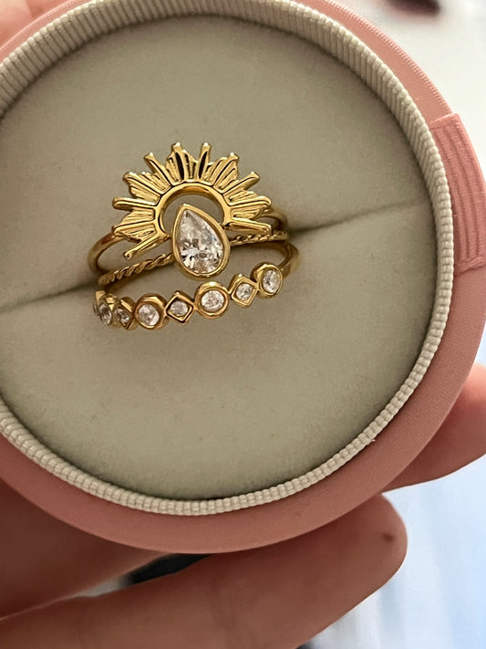 Stackable stainless steel rings with diamonds