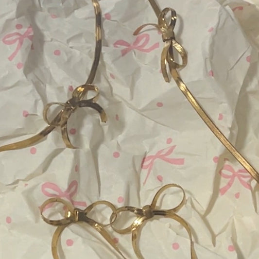 Titanium Steel 18K Gold Bow Short Necklace, Bracelet and Earrings